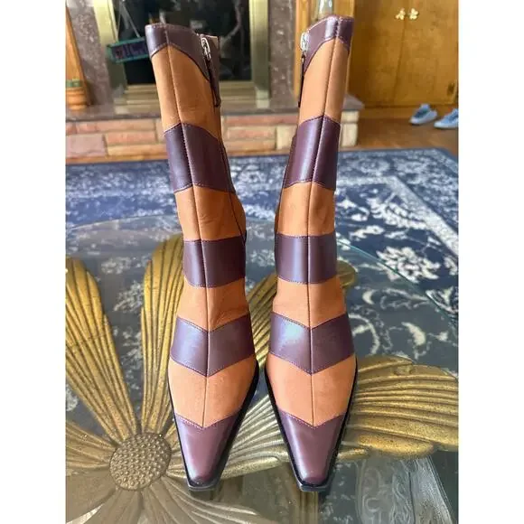 NWOT Schutz Raffaela Chevron Ankle Leather Boots Sz. 8 - Picture 4 of 8